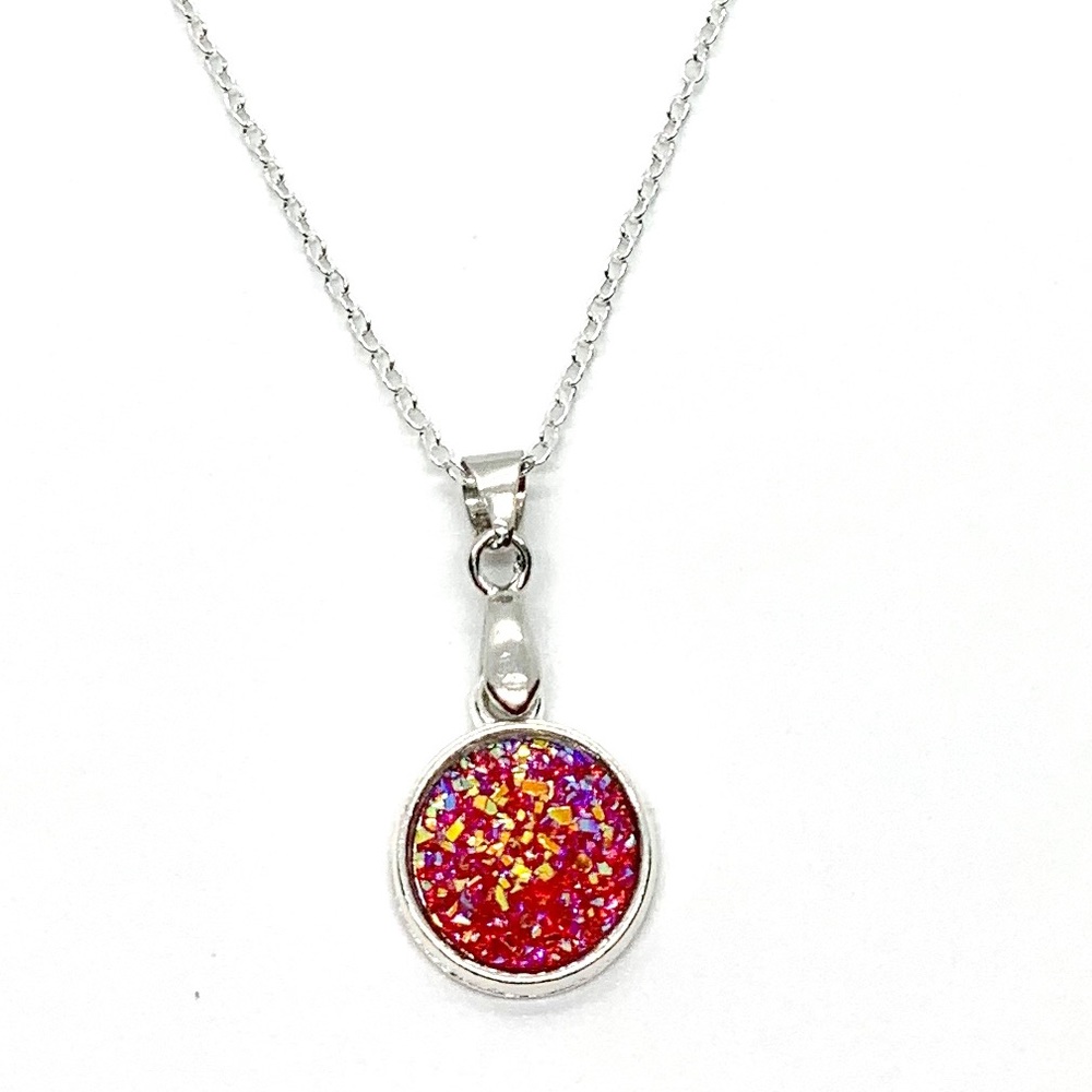 925 Red Faux Mineral Crystal Pendant Necklace